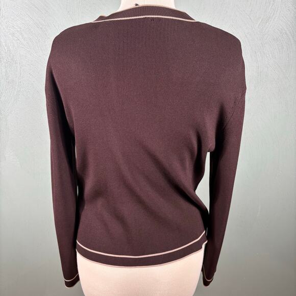 Cyrus Women's Size Large Brown Knit Stretch Long Sleeve Cardigan Sweater Jacket - Picture 10 of 11